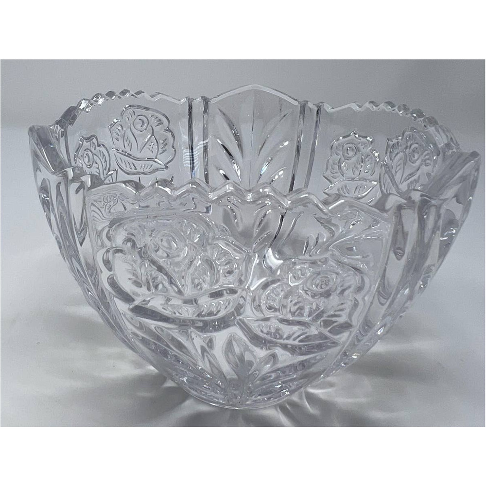 Double Rose‎ Long Stemmed Clear Bowl Scalloped Edging 4 1/2" Tall x 6" Wide